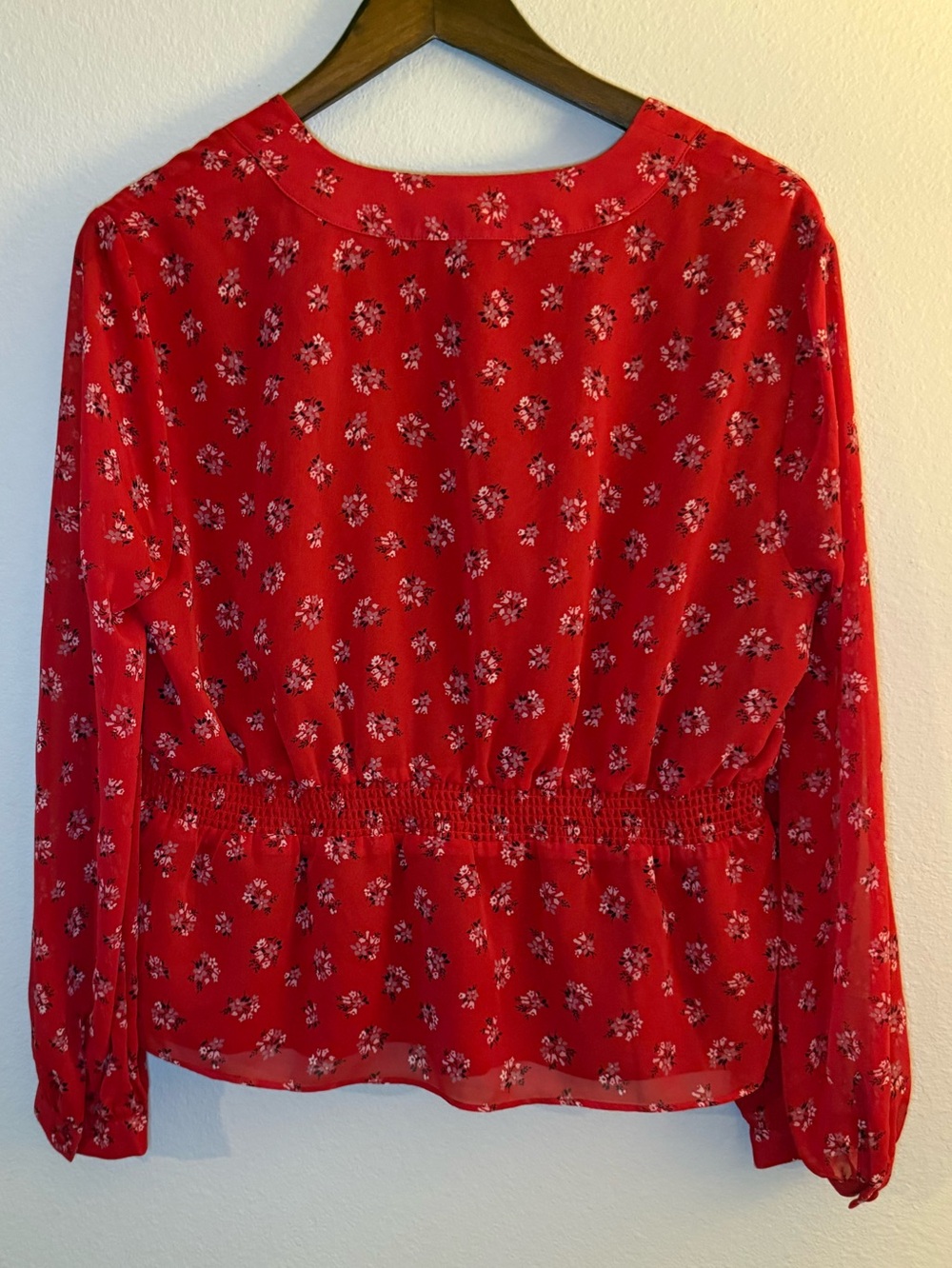 Madewell Red Floral Peplum V-Neck Blouse - Picture 2 of 7